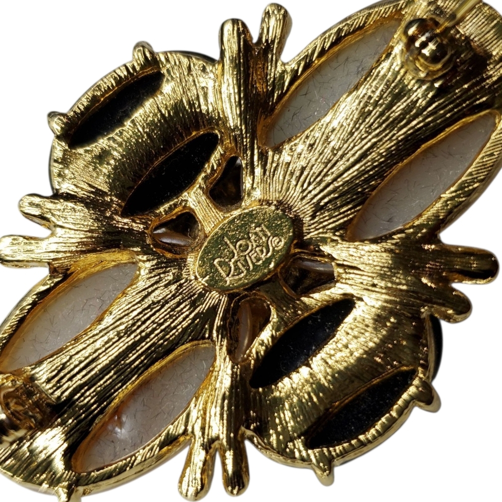 JOAN RIVERS Vintage 1990s Onyx Pearl Crystal Deco Brooch - Picture 3 of 3